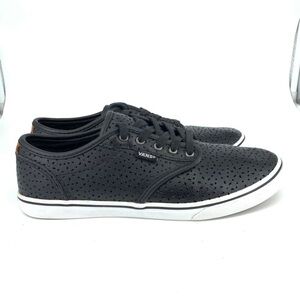 Vans Women 8.5 Sneakers Black Perforated Leather Lace Up Shoe Low Top Ultracush